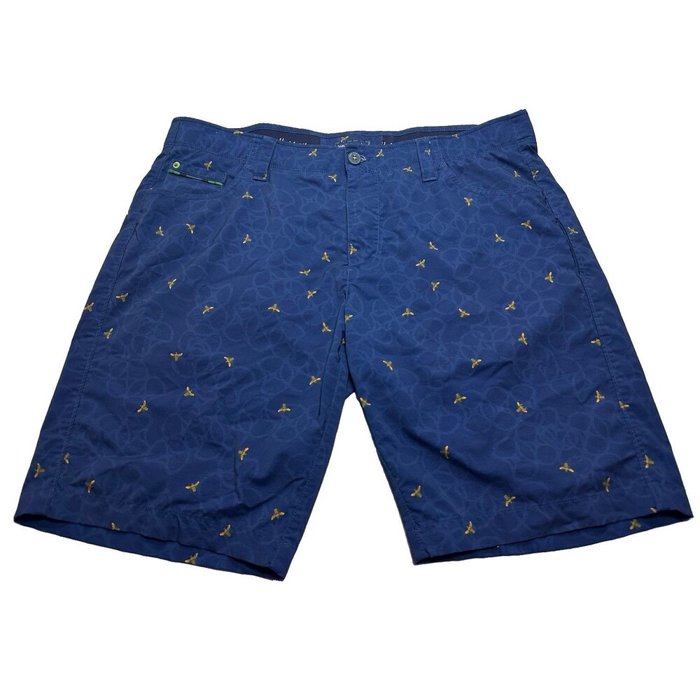 Men's William Murray Straight Fit Classic Golf Shorts 10" Size 38 Blue Fly Print
